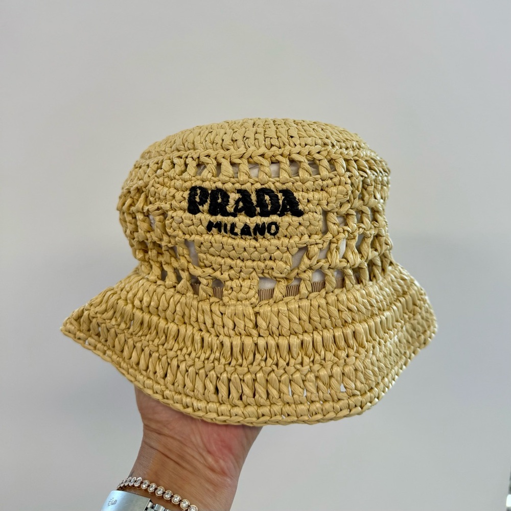 Prada Tan Crochet Bucket Hat